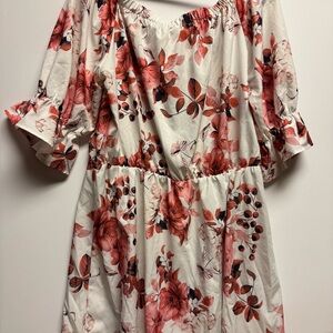 Pink and Red Ruffled Smocked Sundress with‎ Flutter Sleeves